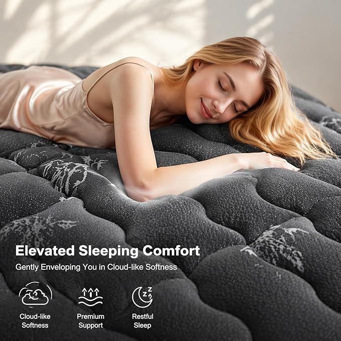 Premium Quilted 1000GSM Luxury Extra Thick Mattress Topper, King Size Cooling Mattress Pad, Overfilled Plush, Cloud-Like Comfort, Breathable, 8-21" Deep Pocket (White - Bamboo Fabric, King)