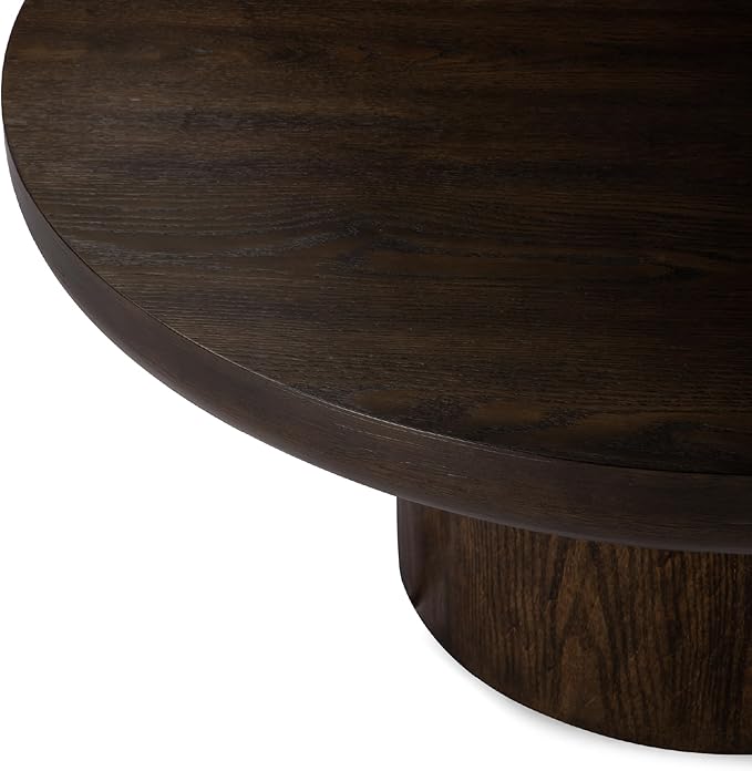 Maven Lane Wooden Circular Coffee Table, 36" Round, Livingroom Table, Modern Farmhouse Living Room Accent Table, Wood Furniture for Family Room, Rustic Industrial Home Decor, Owen Table (Aged Brown)