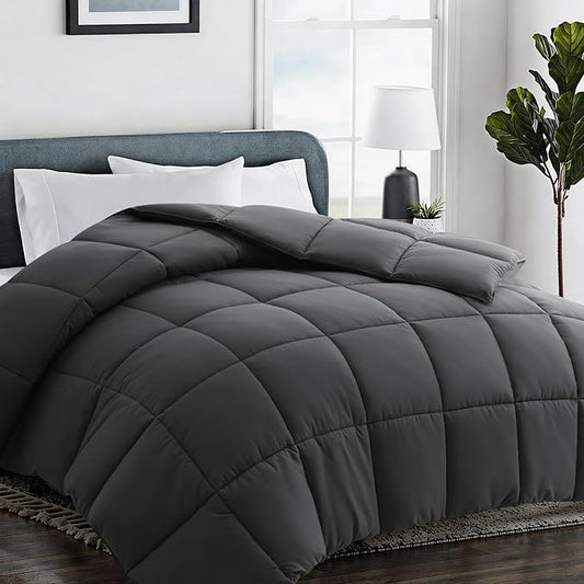 COHOME Premium Queen Size Comforter, All-Season Quilted Down Alternative Duvet Insert, Luxury Hotel GentleSoft Comforter with Anti-Clump Tech & 8 Tabs - Reversible - Dark Grey 88 x88 inches