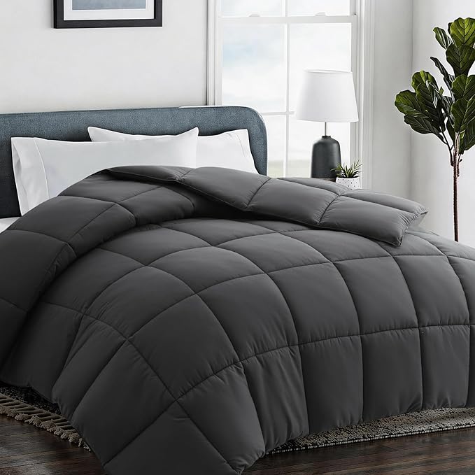 COHOME Premium King Size Comforter, All-Season Quilted Down Alternative Duvet Insert, Luxury Hotel GentleSoft Comforter with Anti-Clump Tech & 8 Tabs - Reversible - Dark Grey 90x102 inches
