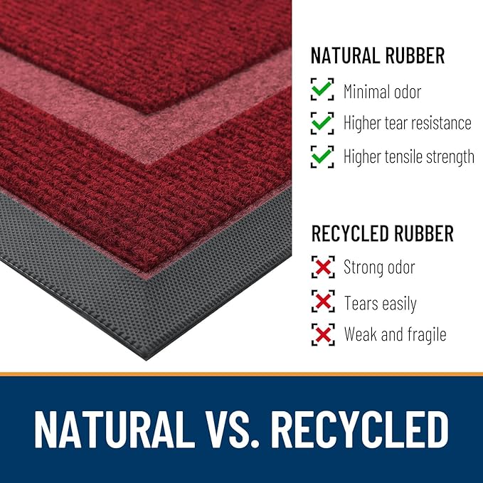 OLANLY Front Door Mat Indoor Outdoor Entrance, Waterproof All-Season, All-Weather Doormat, Sturdy Natural Rubber, Fade Resistant, Low Profile, Easy Clean Patio Porch Entryway Mat, 71x34, Wine Red - Image 4