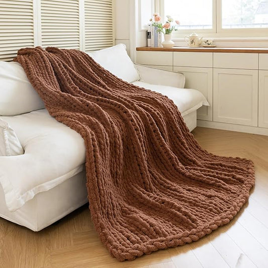 Chunky Knit Blanket - Luxury Soft Cozy 50 * 60 Throw Blanket,100% Woven Blanket Rope Knot Throw Blanket for Couch, Sofa, Home Decor, Gift - Machine Washable (Reddish-Brown, 50 * 60)