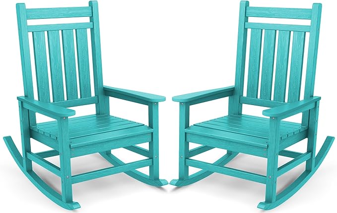 SERWALL Oversized Outdoor Rocking Chair Set of 2, HDPE Rocker for Adults, Patio Rocking Chairs for Porch, Aruba by SERWALL