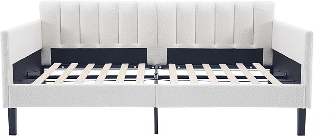 Christopher Knight Home Elena Twin Size Upholstered Daybed, Futon Sofa Bed Ribbed Tufted Backrest Lavish Modern Design, Couch Bed Frame for Bedroom Living Room Guest Room Apartment, Ivory Boucle