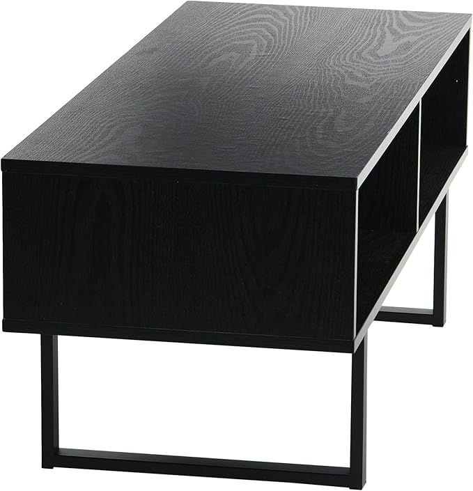 Household Essentials Jamestown TV Stand Coffee Table with Rectangular Storage Compartments Black Oak Wood Grain and Black Metal