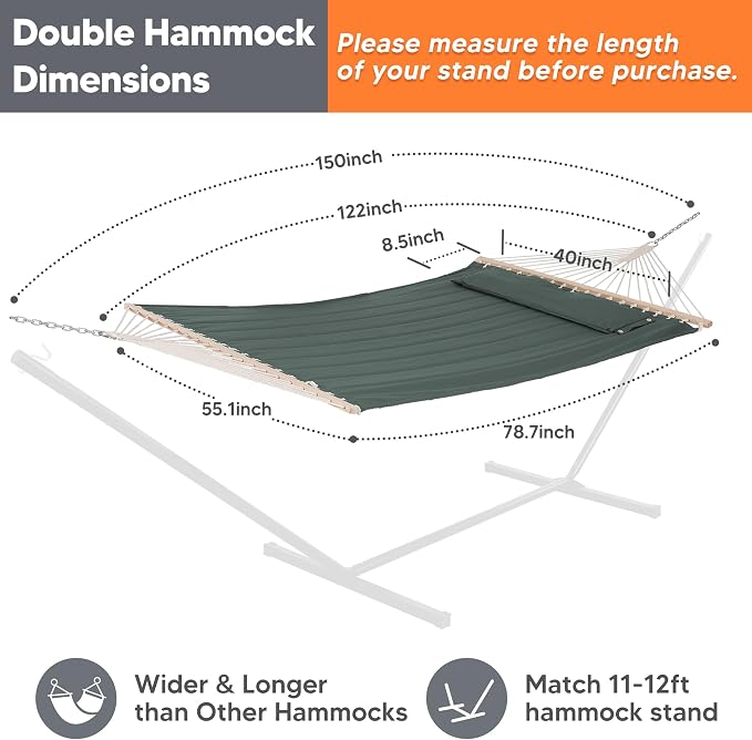 SUNCREAT Hammocks Replacement Hammock for Stand, 475 lbs Capacity, Two Person Backyard Hammock for Outside, Green Gray - Image 3