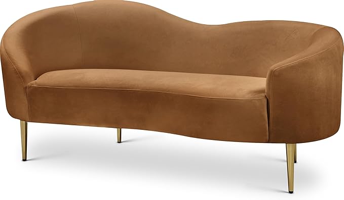 Meridian Furniture 659Saddle-L Ritz Collection Modern | Contemporary Upholstered Loveseat with Rich Saddle Velvet, Gold Metal Legs, Curved Contemporary Design, 67" W x 31.75" D x 30.5" H, Saddle
