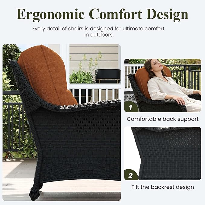LayinSun 3 Piece Wicker Outdoor Furniture Set with 6-inch Comfy Cushions, High Back Patio Furniture Set with Rattan Armchairs and Side Table