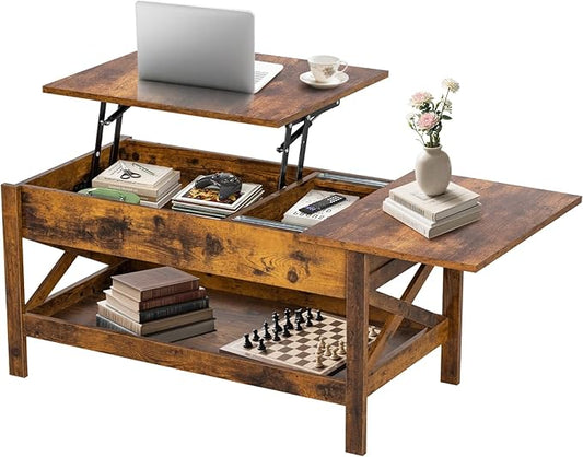 Lift Top Coffee Table with Storage, Small Coffee Table with Hidden Compartment, Dining Center Tables with Lifting Tabletop for Living Room, Home Office