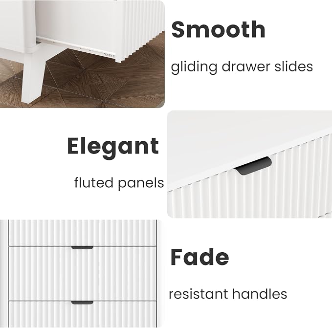 Wodeer Night Stand with 3 Drawers, Mid Century Modern Wood Bedroom Nightstand, Bedside Table & End Table with Metal Handles, Farmhouse Nightstand for Bedroom, White - Image 7