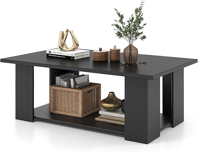 GOFLAME Coffee Table with Storage, Modern Center Table for Small Space, Accent Tea Tables for Living Room, Reception Room, Dining Room, Easy Assembly, Black