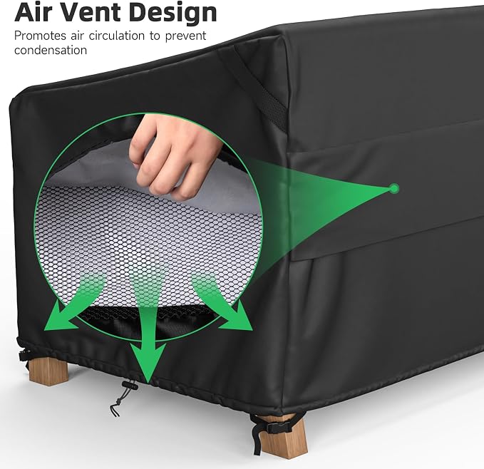 MR.COVER 3-Seater Outdoor Couch Cover, Patio Furniture Covers Waterproof, Fits up to 88W x 40D x 35H inches, with Air Vent and Handles, Black - Image 4