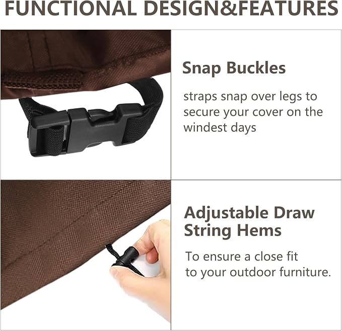 Rileytee Outdoor Furniture Covers Waterproof,600D Heavy Duty Patio Furniture Covers 3 Piece Set,Patio Set Cover for 2 Chairs and Side Coffee Table,Beige - Image 5