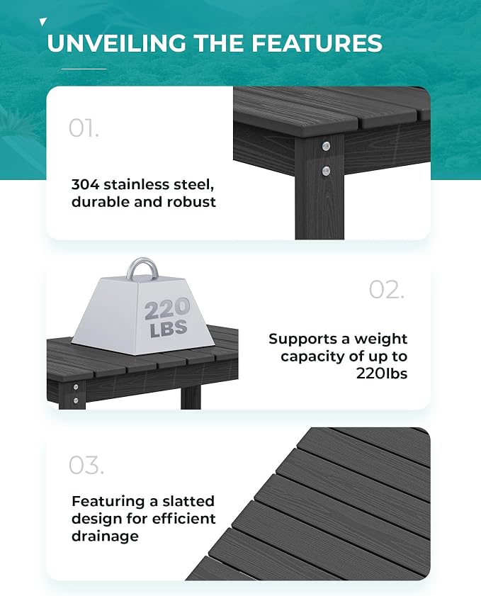 SERWALL Outdoor Coffee Table, HDPE Patio Coffee Table for Outside, Rectangle, Black - Image 5
