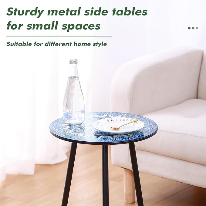 Party Zealot 1 Pack Metal Mosaic Round Side Table 13.4" Small End Table for Patio Round Accent Garden Corner Stand for Small Spaces Weather-Resistant for Balcony Plant Stand Indoor Outdoor - Image 4