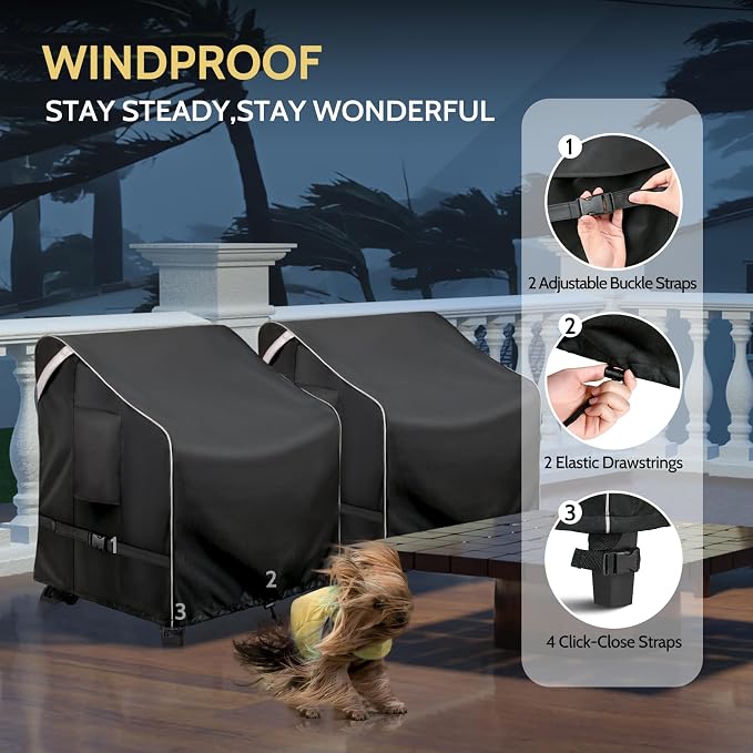 COSFLY Outdoor Patio Chair Covers Waterproof, Heavy-Duty UV-Resistant Furniture Covers, Adjustable Fit with Buckle Straps, Fits Chairs up to 33" W x 34" D x 31" H (2-Pack, Black) - Image 6