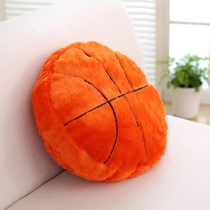 Jetec 2 Pcs Basketball Pillow Fluffy Soft Throw Cute Basketball Shaped Sports Decoration Round Plush Sport Theme Cushion Stuffed Pillow for Bedroom Decoration