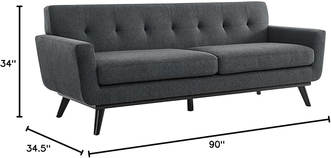 Modway Engage Mid-Century Modern Herringbone Fabric Sofa in Charcoal