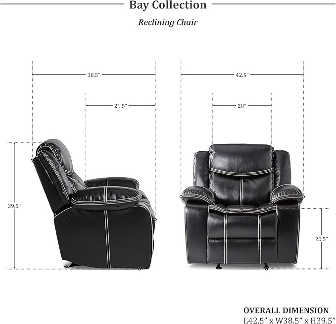 Lexicon Bay Manual Glider Reclining Chair, Black
