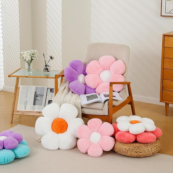 CANGHI Flower Pillow Purple 15.74 inch Flower Shaped Throw Pillows Daisy Plush Pillow Floor Pillows Seat Cushion Cute Aesthetic Decorative Throw Pillows for Bed Home Sofa Chair Couch Decor