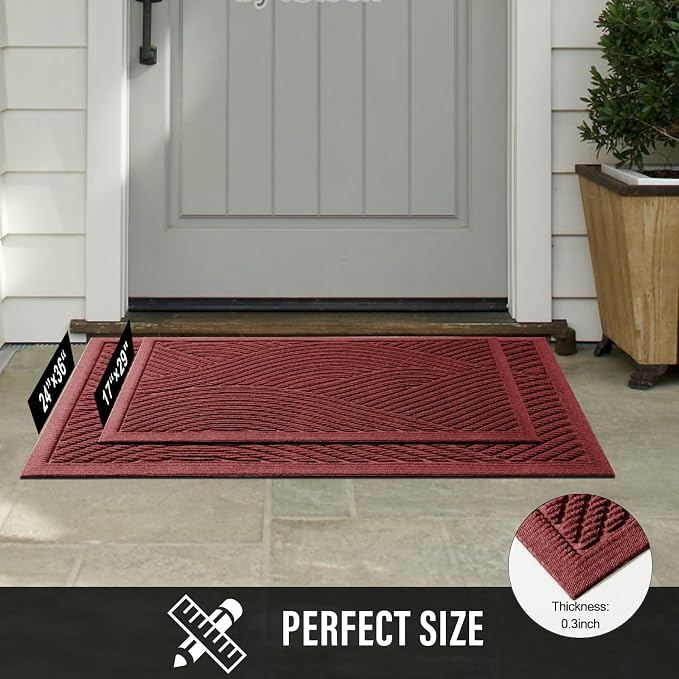 HIYARD Sturdy Front Door Mat, Absorbent Muddy Dirt Resist Welcome Door Mats Outdoor Indoor, Stain and Fade Resistant, Non-Slip Backing Entry Mat Low Profile Doormat for Entryway, 36×24, Red - Image 6