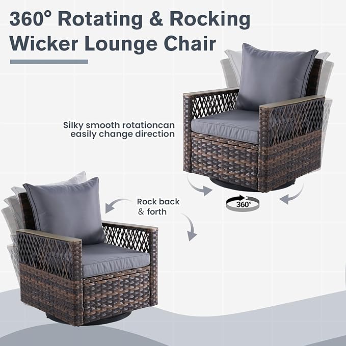 MELLCOM 4 Pieces Patio Furniture Set, Outdoor Swivel Glide Chairs with Ottomans, All-Weather Patio Bistro Set with Water-Resistant Cushions and High Back for Garden, Backyard