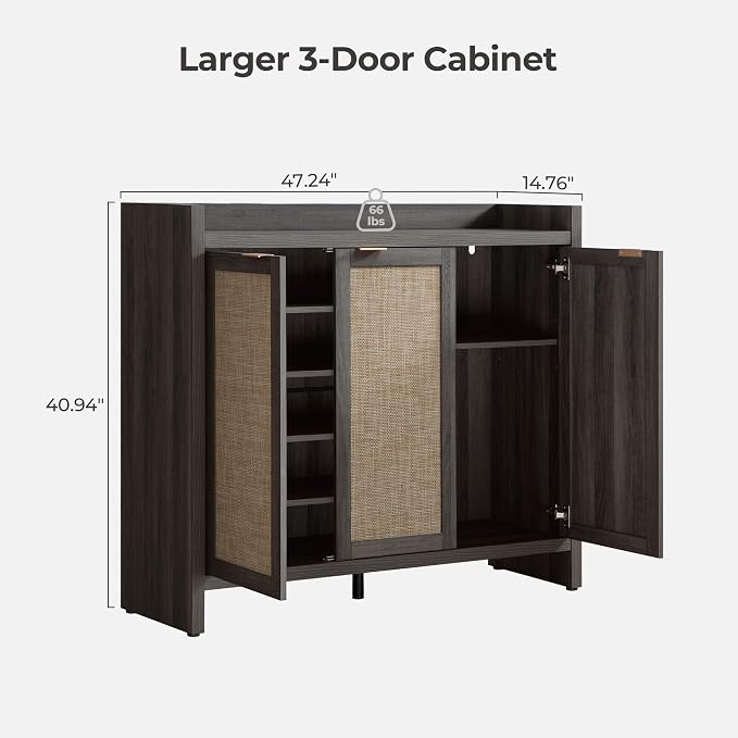 SICOTAS Shoe Storage Cabinet, 30 Pairs Rattan Shoe Cabinet Storage for Entryway, 6-Tier 41" Tall Large Shoe Cabinet, Boho Farmhouse Cabinet with Doors for Entryway Hallway Living Room, Black Oak - Image 2