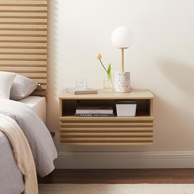 Modway Render Mid-Century Modern, Wall-Mount Nightstand, Oak - Image 2