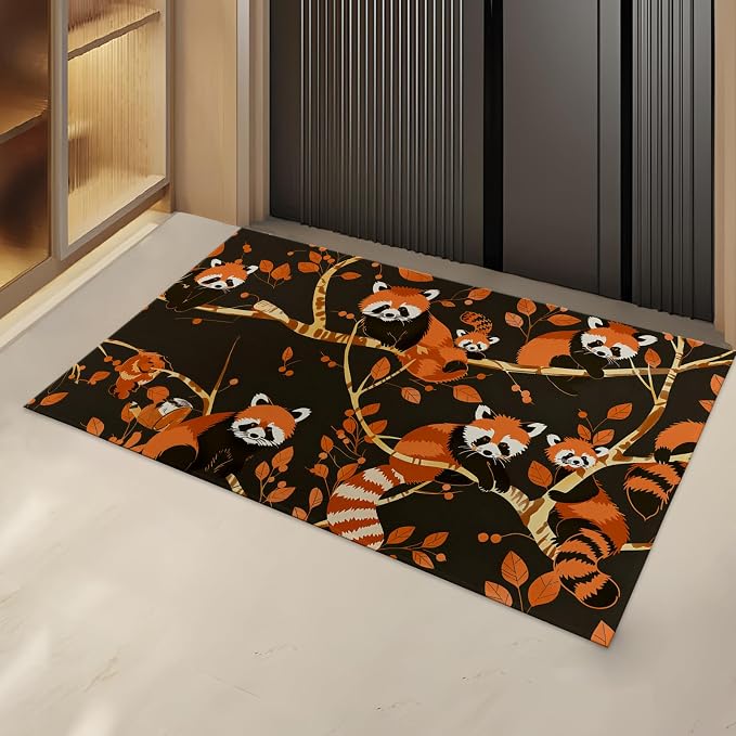 Red Panda Indoor Door Mat Gifts, Floor Area Rug for Entryway, Living Room or Bathroom, Non-Slip Autumn Tree Branch Pattern Doormat Home Decor Rug 17x29.5 Inch by TURAMURRA