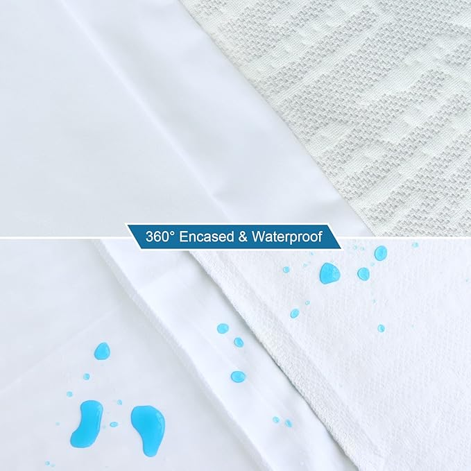 Mattress Topper Cover Protector Queen Size 2 Inch, 100% Waterproof Viscose Cooling Mattress Topper Encasement Zippered with Adjustable Straps, Fit Memory Foam Mattress
