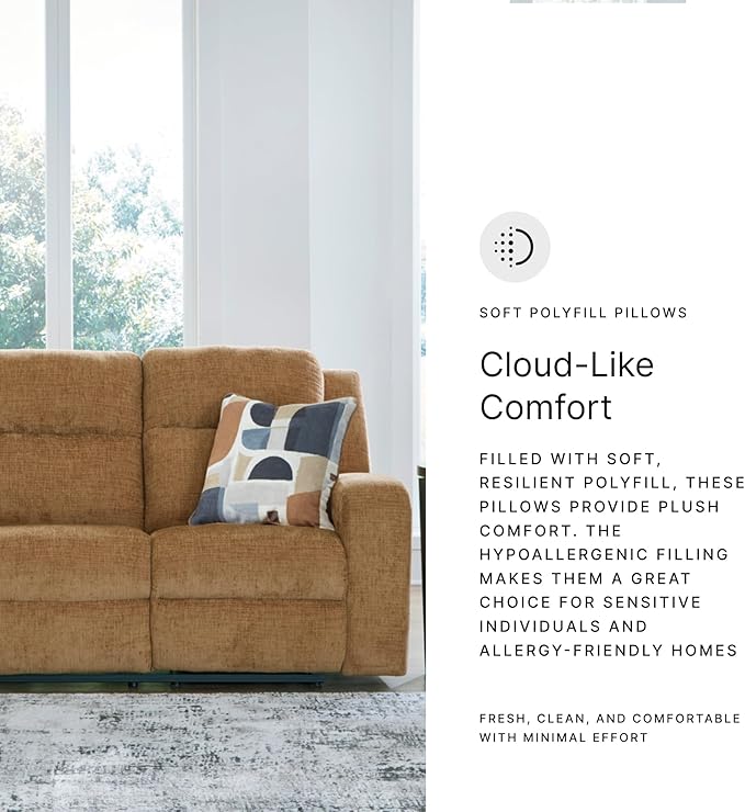 Signature Design by Ashley Kanlow Contemporary Manual Reclining Sofa with 2 Accent Pillows, Light Brown