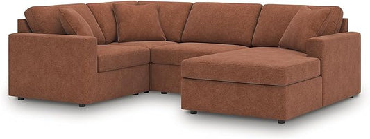 Signature Design by Ashley Casual Modmax Stain Resistant U-Shape Right-Arm Facing 4-Piece Sectional with Chaise and Reversible Cushion, Orange