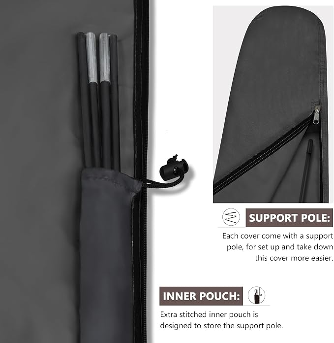 ULTCOVER Patio Parasol 600D Waterproof Outdoor Market Extra Large Umbrella Cover - Fits Double-Sided Umbrella 13-15 Feet, Black - Image 5