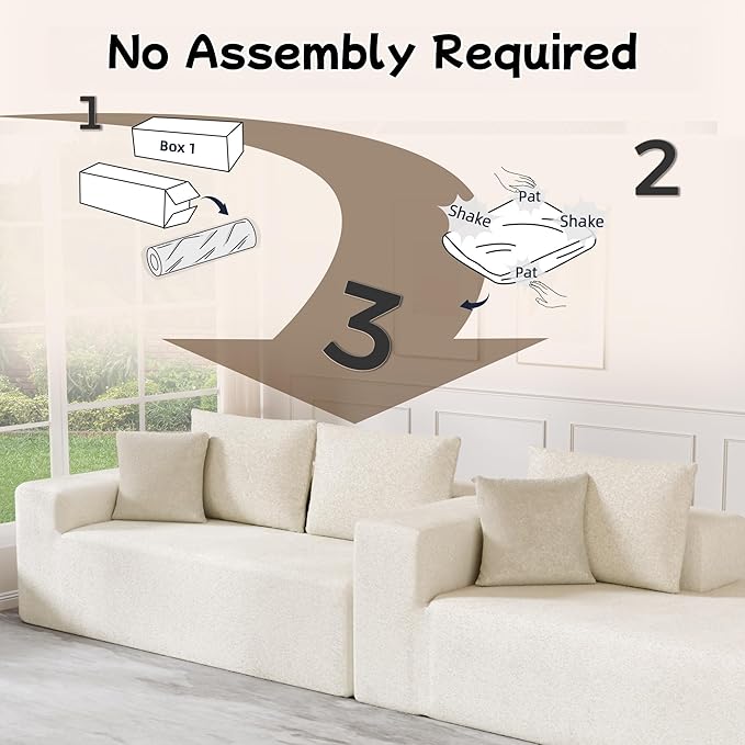 L-Shape Cloud Sectional Sofa, 104” Modern Modular Boneless Couch with Left Chaise Lounge, Compressed Floor Sofa with 5 Pillows & Deep Seat, Rain Drop Velvet Couch for Living Room, Beige