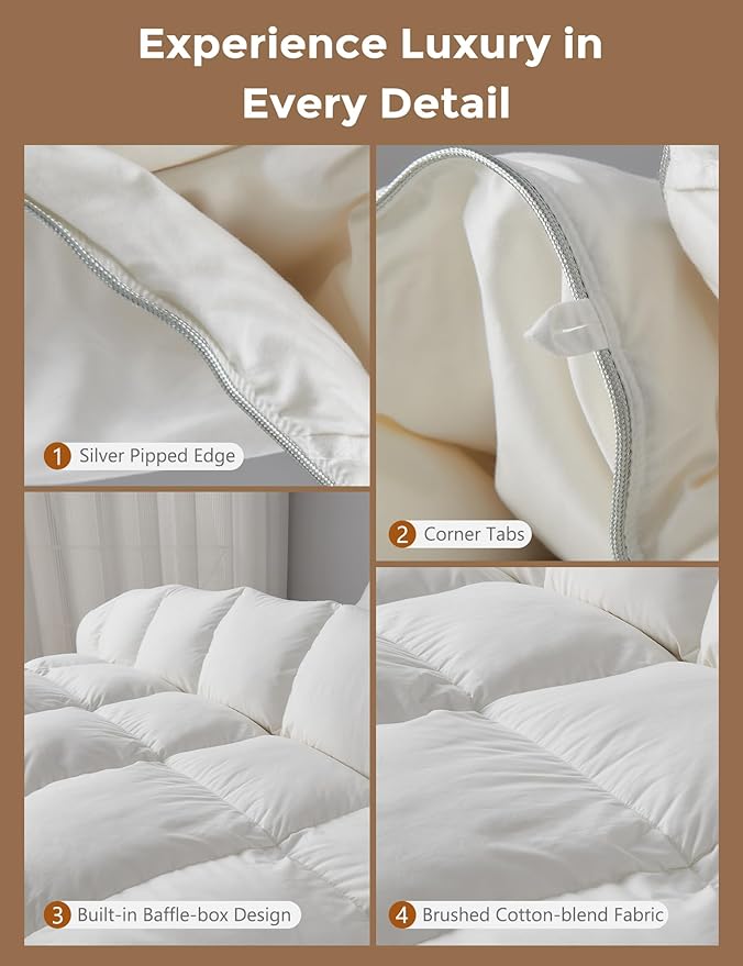 DWR Goose Feather Down Fiber Comforter California King Size, Fluffy White Duvet Insert, Buttery-Soft and Breathable, Marshmallow-Like Loft, All Season Hotel Luxury Bedding, 8 Corner Tabs, 104" x 96"