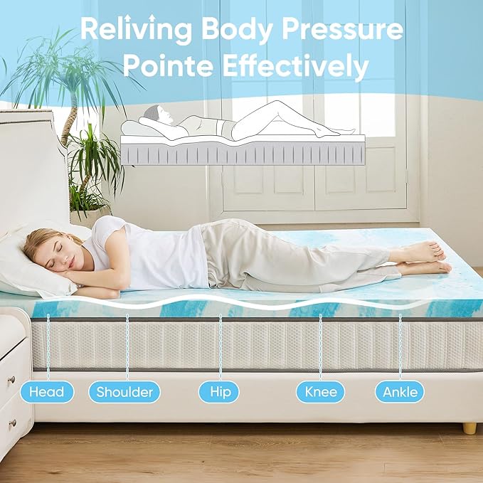 OLIXIS Gel Memory Foam Mattress Topper, Twin XL 3 Inch, Cooling Gel Infused Soft Comfy Breathable, Pressure-Relieving, CertiPUR-US Certified