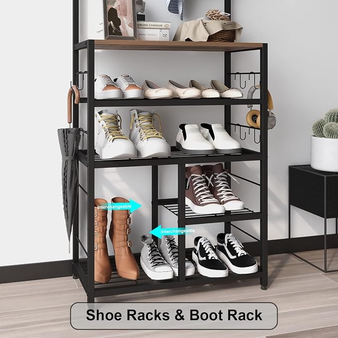 GiftGo Vintage Large 5-Tier Hall Tree with Console Table Entryway Coat Rack Floor Standing Shoes Rack Storage Shelf Organizer for Home Office Bedroom (Rustic Brown) - Image 5
