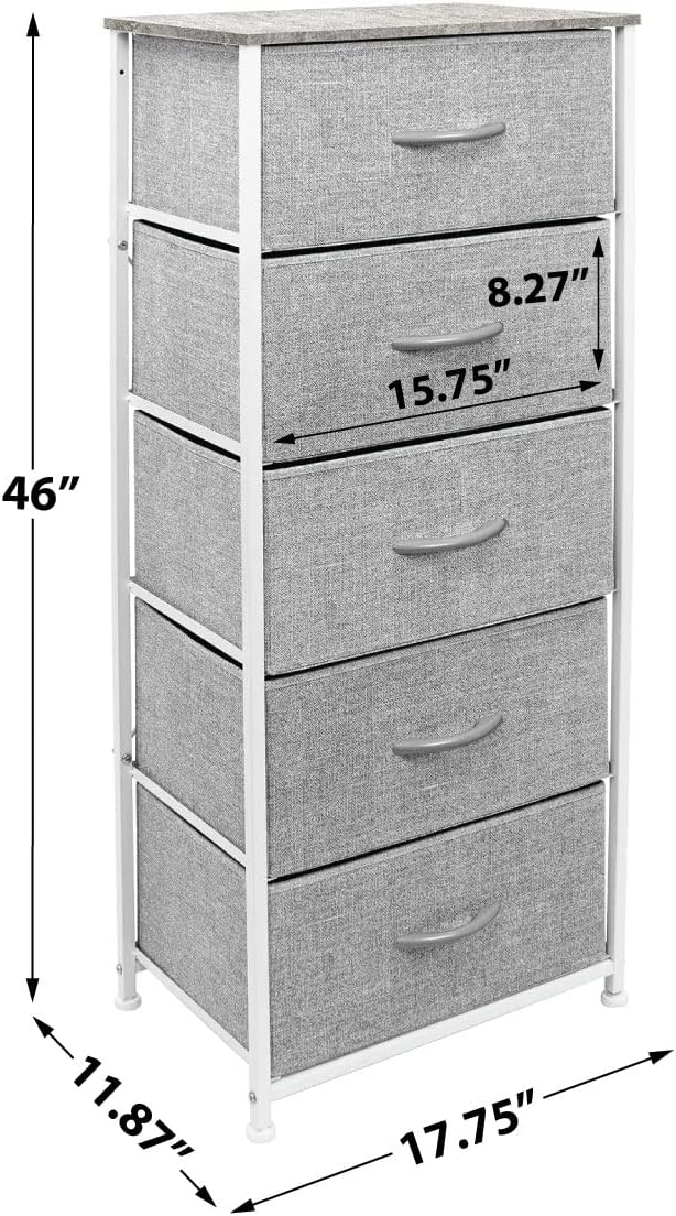 Sorbus Nightstand with 5 Drawers - Bedside Furniture & Night Stand End Table Dresser with Steel Frame, Wood Top, Easy Pull Fabric Bins for Home, Bedroom Accessories, Office & Dorm - Image 3