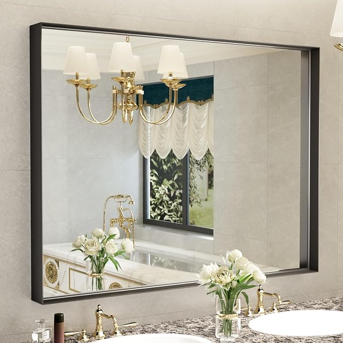 40x30 Inch Black Bathroom Mirrors for Over Sink, Wall Mirror, Metal Framed, Modern Rectangle Mirror, Wall-Mounted Vanity Mirrors Horizontal/Vertical by Dimelax