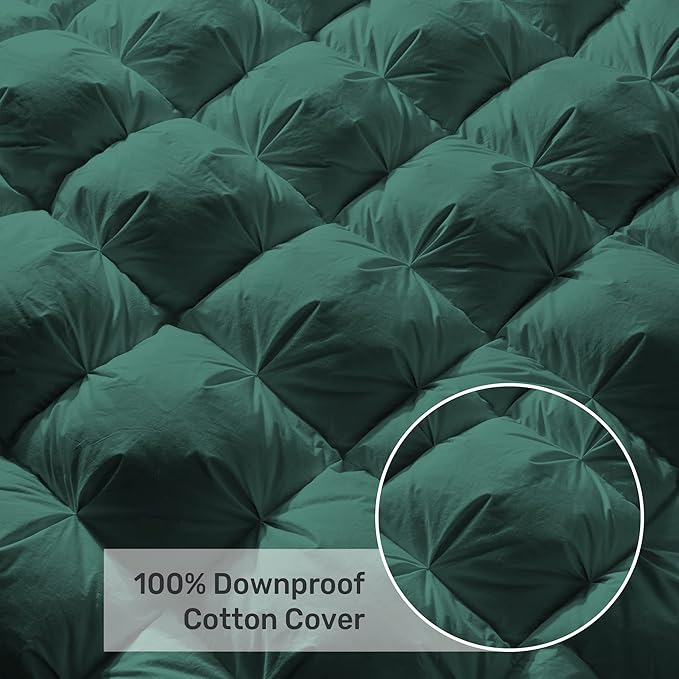 UNIKOME Goose Feather Down Comforter with Pinch Pleat Design -20% Extra Fill, 116oz, All Season Duvet Insert with Cotton Cover, Cloud-Like Fluffiness Down Fiber Comforters (Green, Cal King, 108"X94")