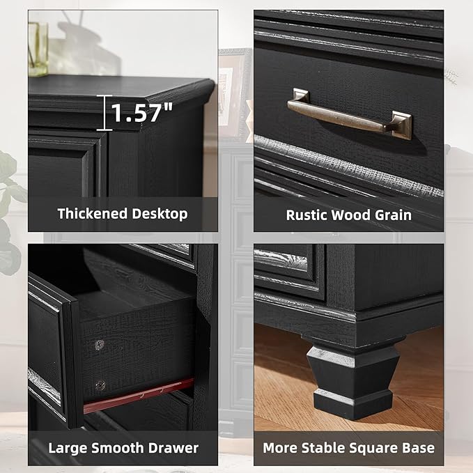 SAVOR LIFE Farmhouse Bedroom Dresser and Nightstand Sets 4 Piece, 5/6 Drawer Dresser & 2 Drawer Nightstand Set for Home, Bedroom, Hallway, Black