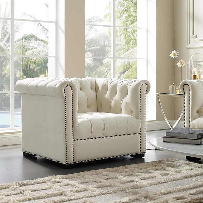 Modway EEI-3065-IVO Heritage Upholstered Velvet Armchair, Ivory