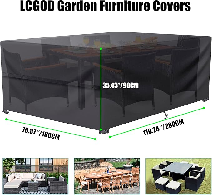 Patio Furniture Cover,Waterproof Outdoor Sectional Couch Set Covers,General Purpose, Outside Table and Chair Covers,Rectangular Heavy Duty Weatherproof 106"Lx70"Wx35"H - Image 2