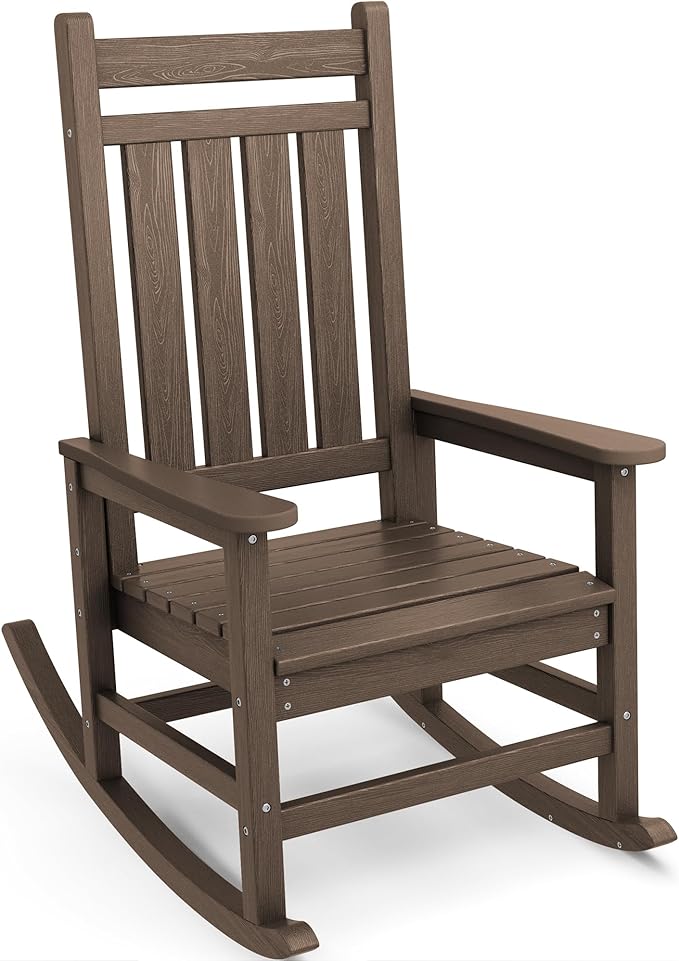 SERWALL Oversized Rocking Chair, Outdoor Rocking Chair for Adults, All Weather Resistant Porch Rocker for Lawn Garden, Brown by SERWALL