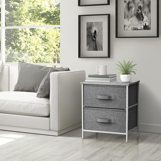 Sorbus Nightstand with 2 Drawers - Bedside Furniture End Table Night Stand with Steel Frame, Wood Top & Easy Pull Fabric Bins - Small Dresser & Chest for Home, Bedroom Accessories & Office - Image 7