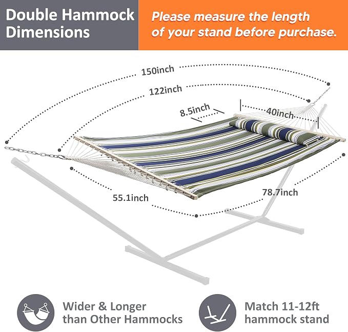 SUNCREAT Double Hammocks 2 Person with Extra Large Pillow, Non Fading Tree Hammocks for Outside, Blue&Aqua - Image 4