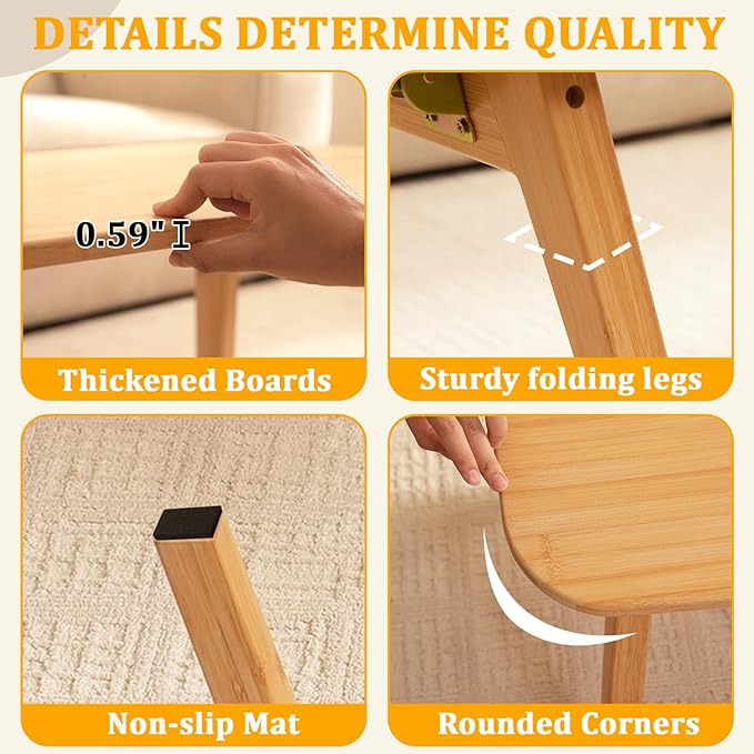 Coffee Table Foldable Mid Century Desk TV Stand with Open Storage Shelf Center Table for Living Room Furniture RV No Assembly (Natural-120cm)