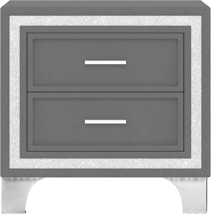Bellemave 2-Drawer Nightstand with Silver Glitter Strip Decor and Metal Legs, Vintage Upholstered Nightstand, Velvet Bedside Table for Bedroom (Grey) - Image 7