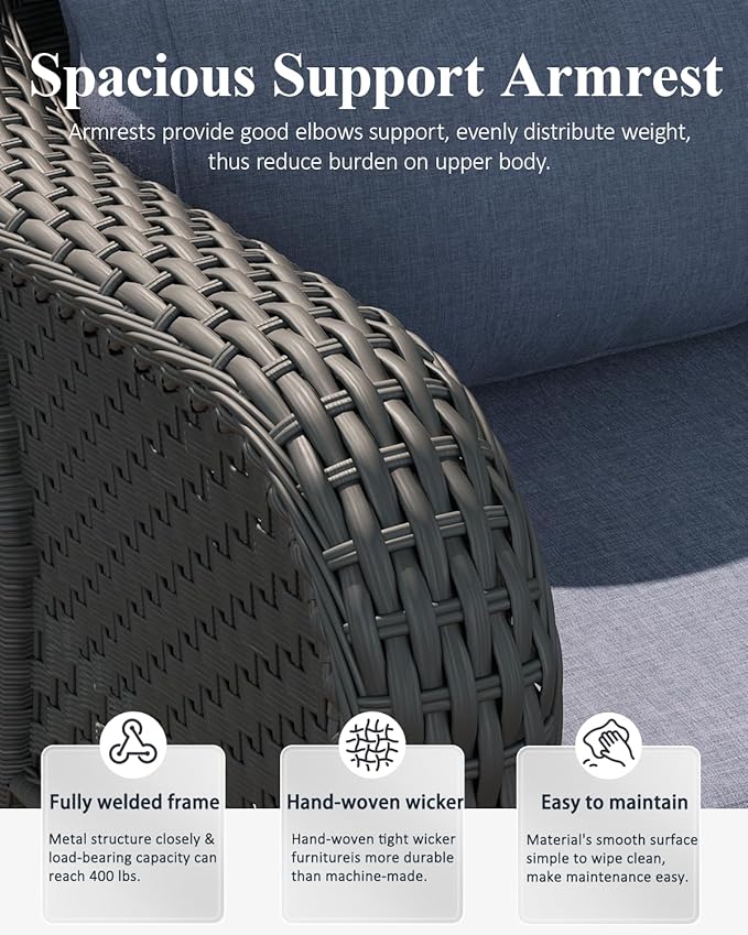 LayinSun 5 Piece Wicker Outdoor Furniture Set with 6-inch Comfy Cushions, High Back Patio Furniture Set with Swivel Rocking Chairs and Side Table