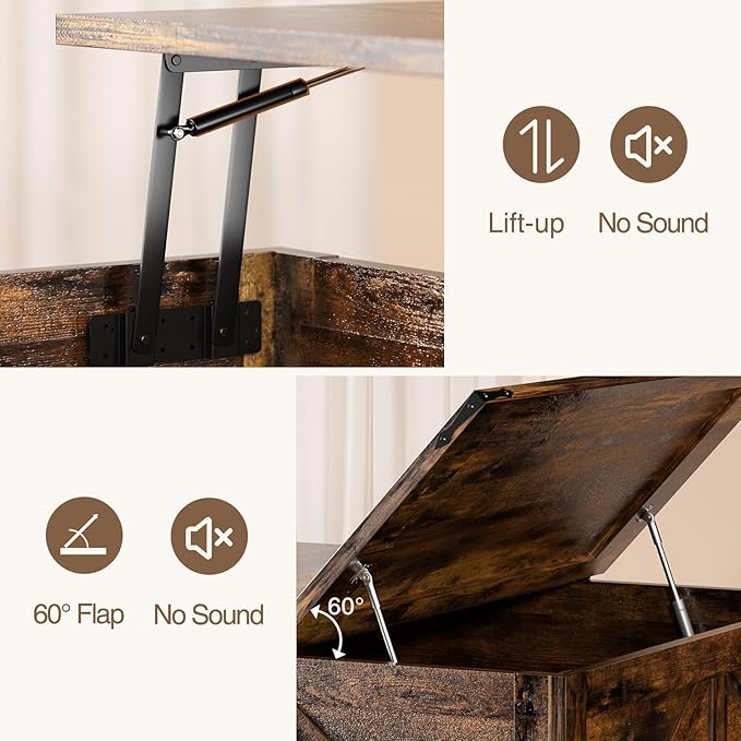 Vabches 35.4" Lift Top Coffee Table, Farmhouse Square Coffee Tables with Storage for Living Room, Center Table with USB Charging Station and Hidden Space, Grey